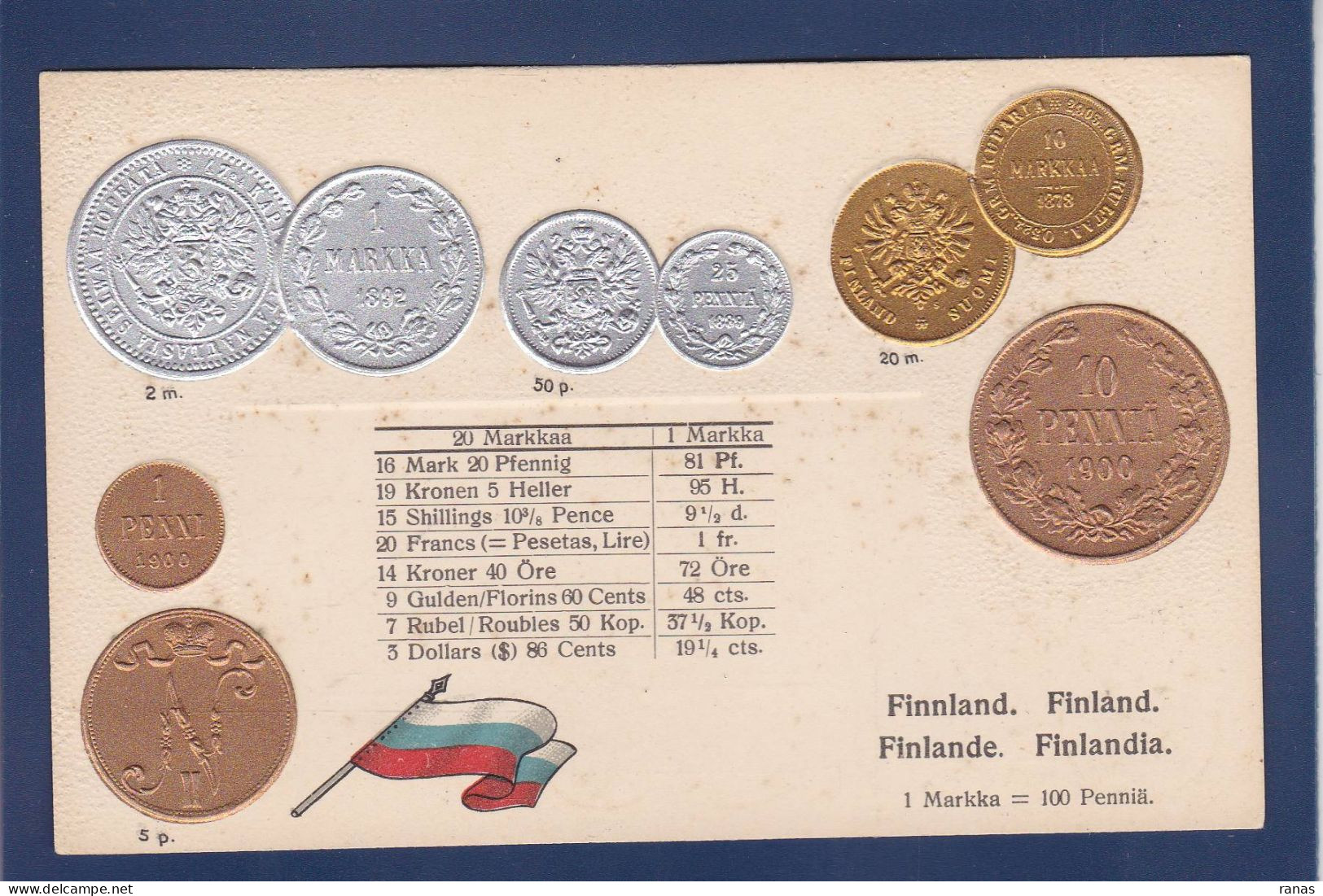 CPA FINLANDE Monnaie Coins Gaufré Embossed Non Circulé - Finland