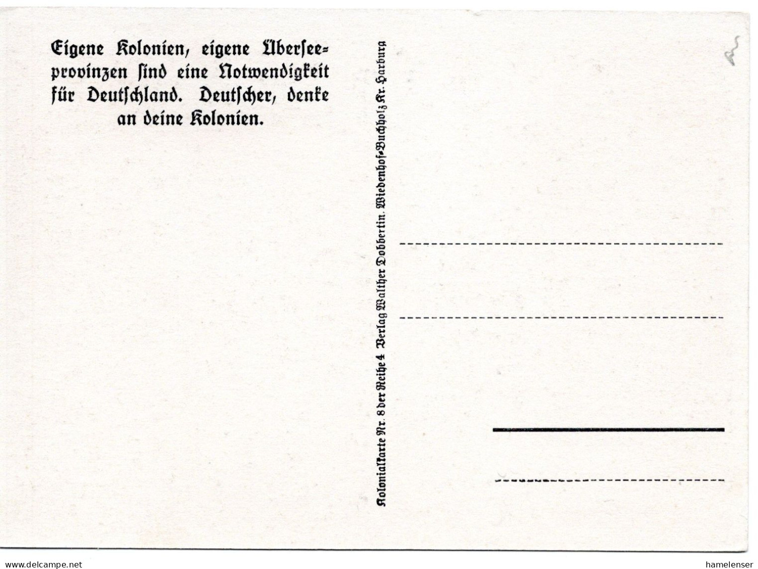 59265 - Deutsches Reich - 1938 - AnsKte M Propagandatext A Textseite, Ungebraucht - Ehemalige Dt. Kolonien