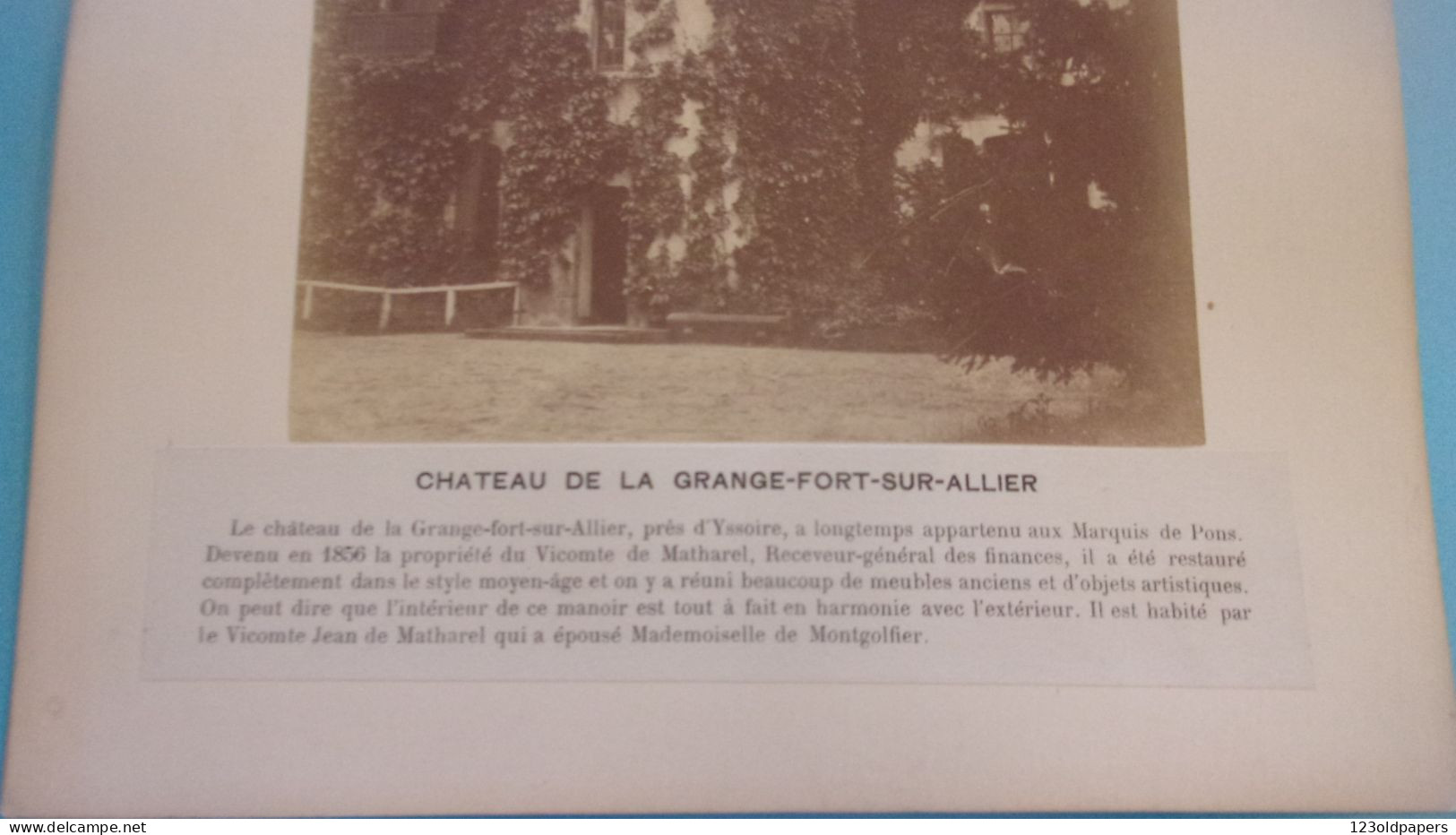 63 Les Pradeaux CHATEAU DE LA GRANGE FORT SUR ALLIER Vers 1880 PHOTO  MARQUIS DE PONS DE MATHAREL DE MONTGOLFIER - Anciennes (Av. 1900)