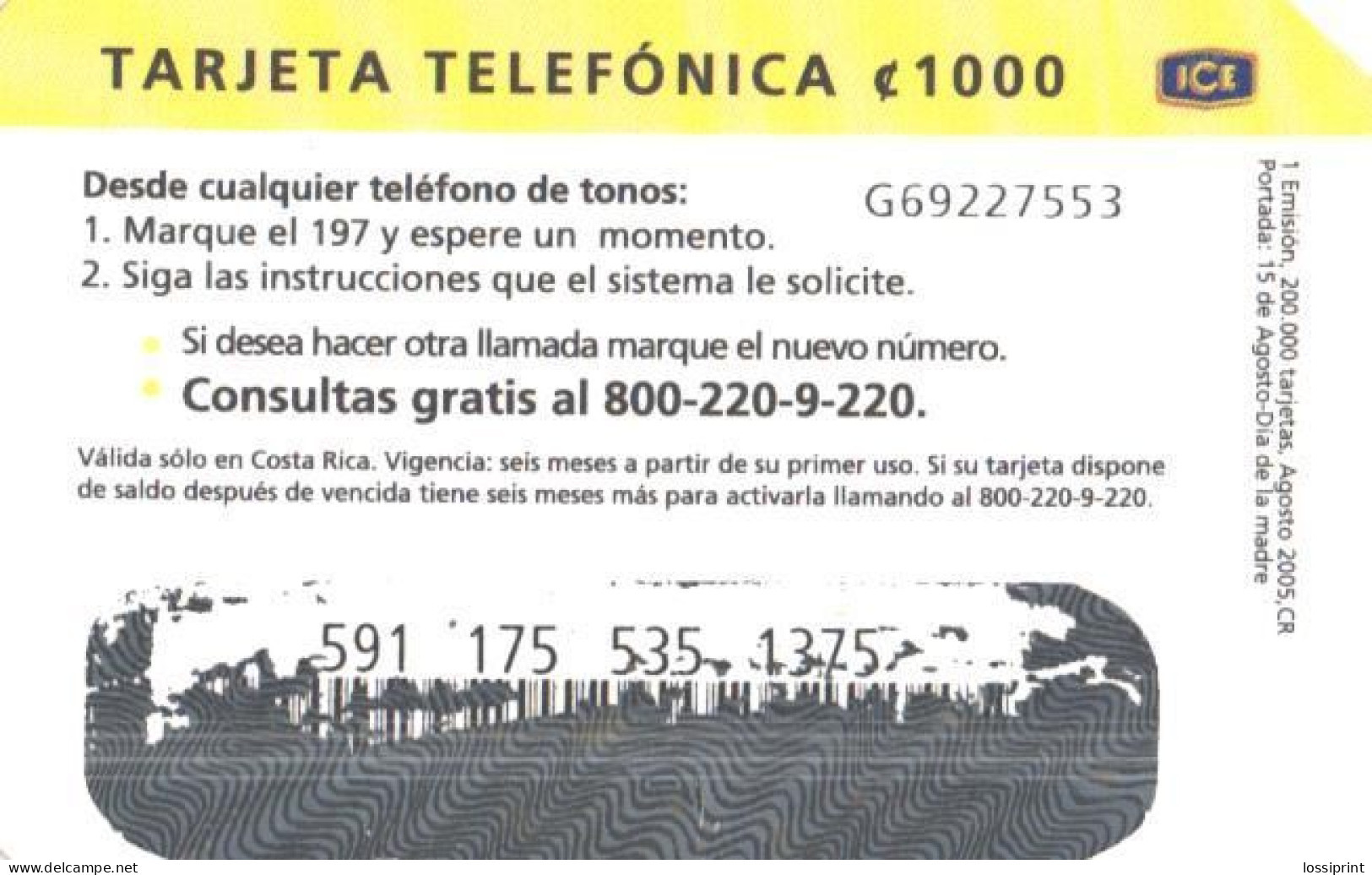 Costa Rica:Used Phonecard, ICE, 1000 Colones, Mother And Kid, 2005 - Costa Rica