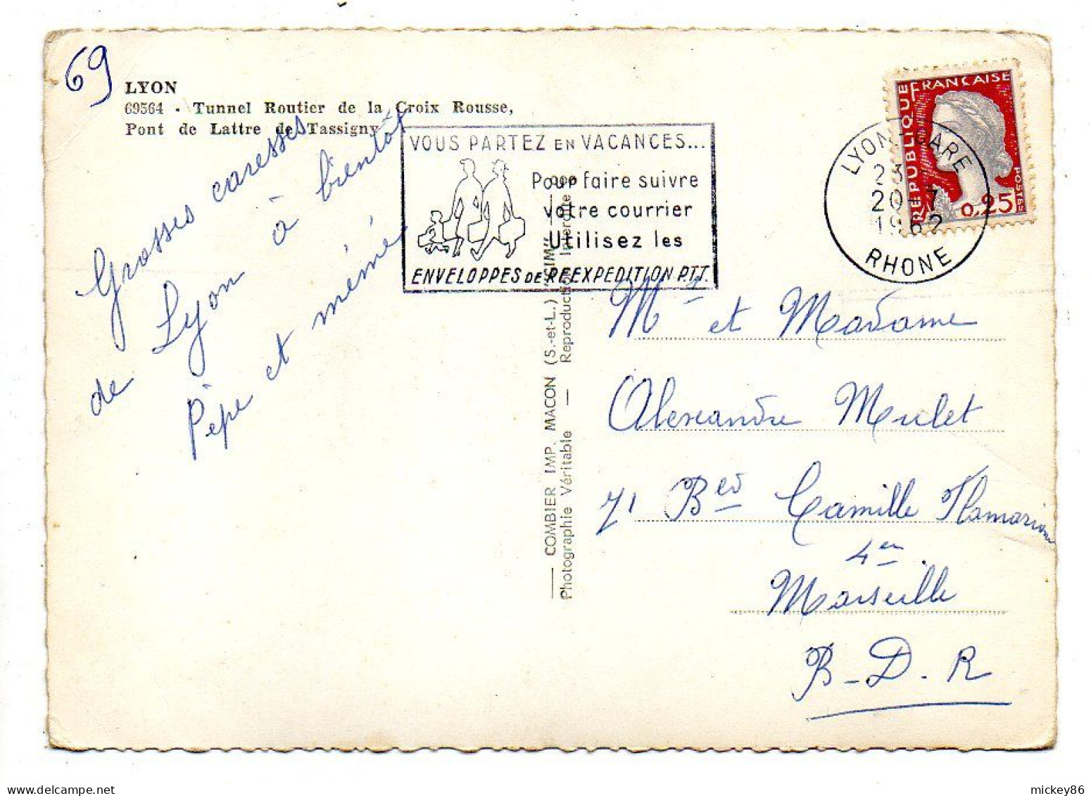 LYON 4°--1962--Tunnel Routier De La Croix Rousse, Pont De Lattre De Tassigny... ...timbre....cachet - Lyon 4