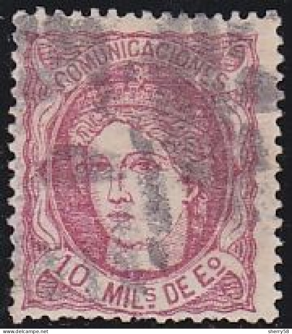 1870-ED. 105 GOB. PROVISIONAL. EFIGIE ALEGÓRICA DE ESPAÑA- 10 MILESIMAS ROSA-USADO PARRILLA CON NUMERO - Used Stamps