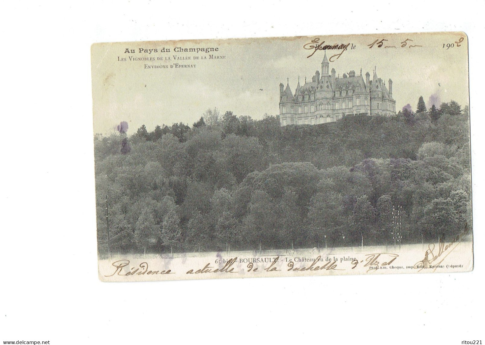 Cpa -  [51] Marne > BOURSAULT - Le Château Vu De La Plaine (résidence Duchesse D'Uzès) Vignobles Vallée De La Marne 1902 - Montmort Lucy