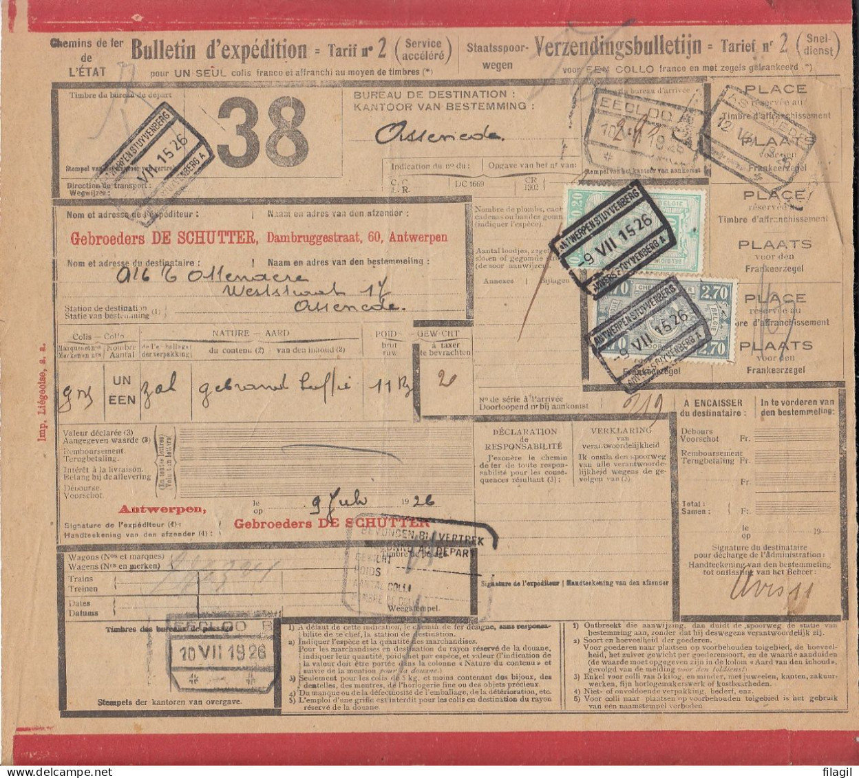 Vrachtbrief Van Antwerpen Stuyvenberg A Naar Assenede * - Documenten & Fragmenten