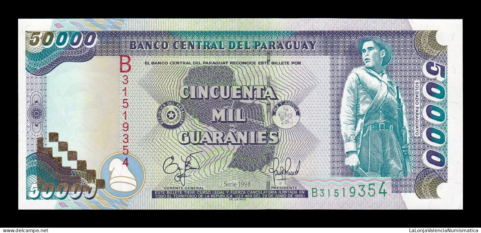 Paraguay Lot 5 Banknotes 50000 Guaraníes 1998 Pick 218 Sc Unc - Paraguay