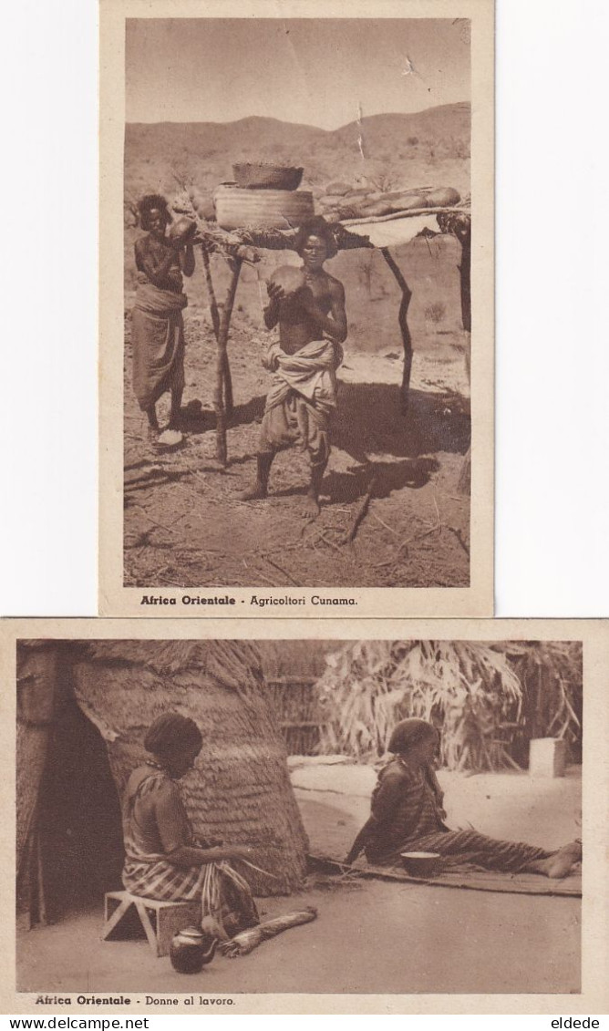 Italian Somaliland 2 Cards Agricoltori In Cunama And Donne Al Lavaro - Somalie