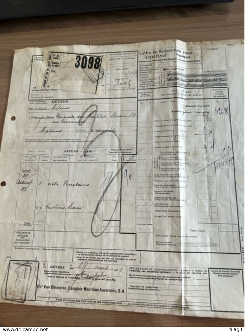 Vrachtbrief Met Stempel Antwerpen-Zuid Naar Malines * - Documents & Fragments