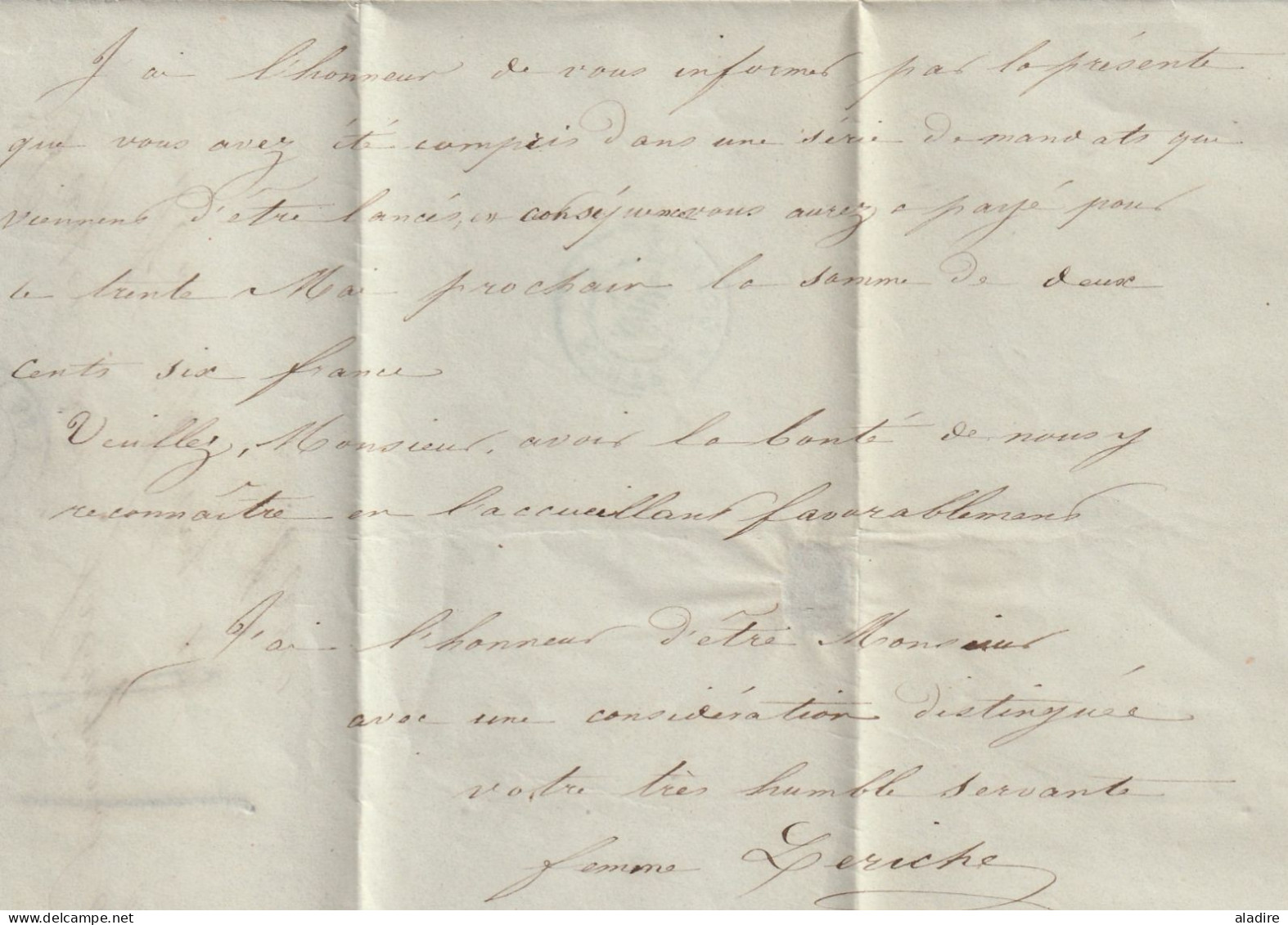 1847 - lettre pliée avec correspondance de Sens sur Yonne vers Paris - route de Genève - taxe 4