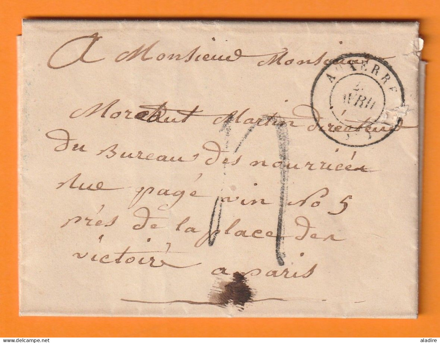 1847 - Lettre Pliée Avec Correspondance De AUXERRE, Yonne Vers Paris - Cachet à Date D' Arrivée - Taxe 4 - 1801-1848: Précurseurs XIX