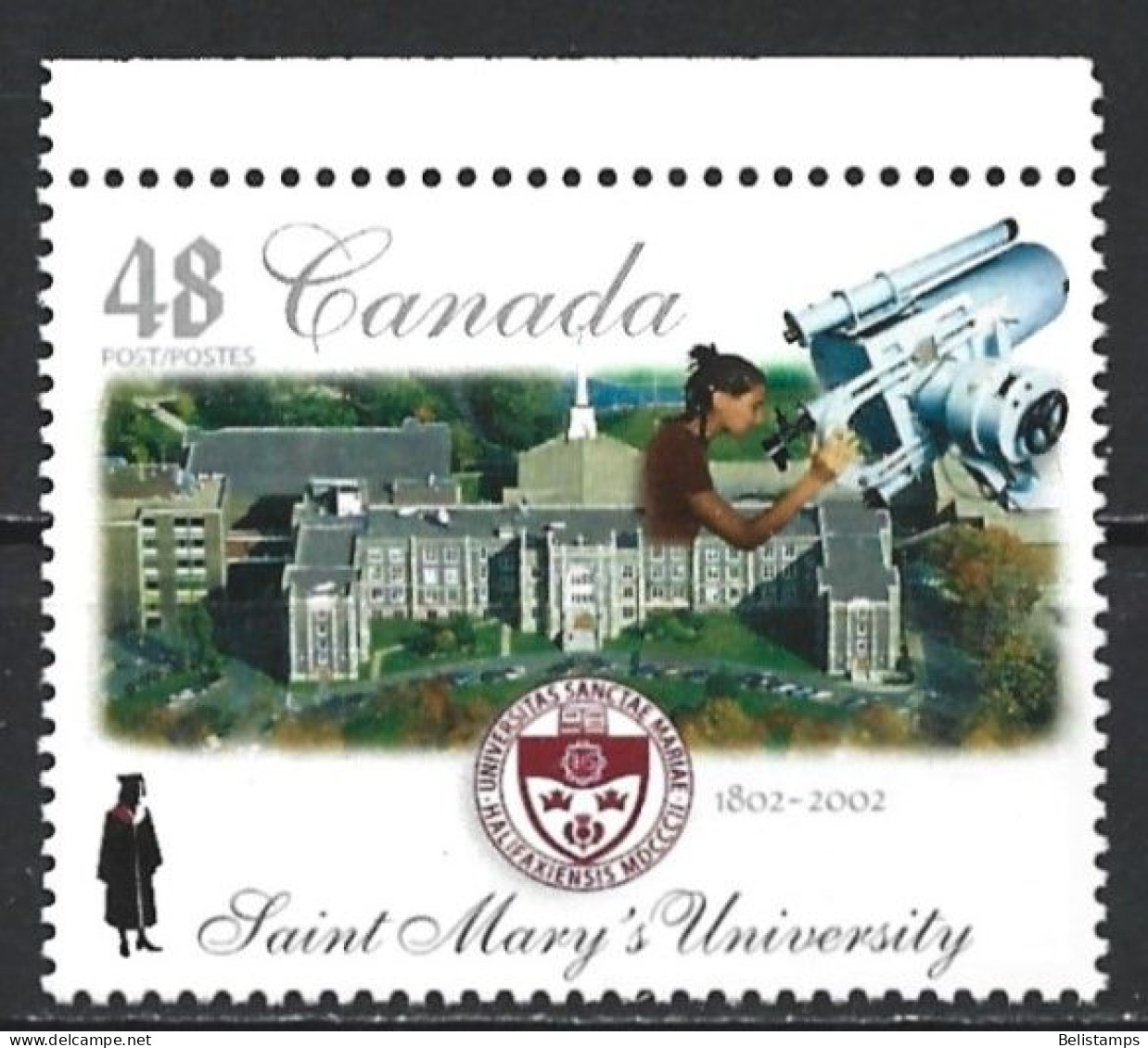 Canada 2002. Scott #1944 (U) Saint Mary's Univesrsity, Halifax, 200th Anniv.  *Complete Issue* - Oblitérés