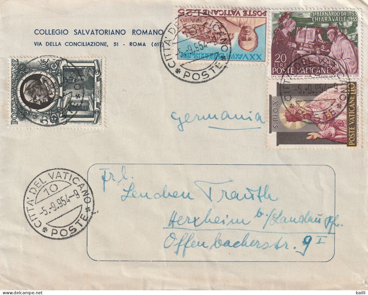 Vatican Lettre  Pour L' Allemagne 1954 - Covers & Documents