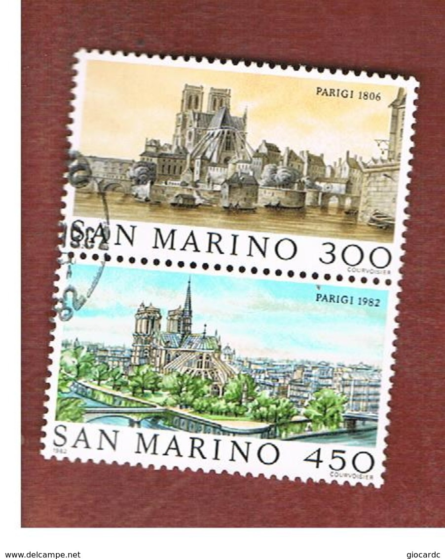 SAN MARINO - UNIF. 1102.1103  - 1982 VEDUTE DI PARIGI (SERIE COMPLETA IN COPPIA SE-TENANT)     -  USATI (USED°) - Gebruikt