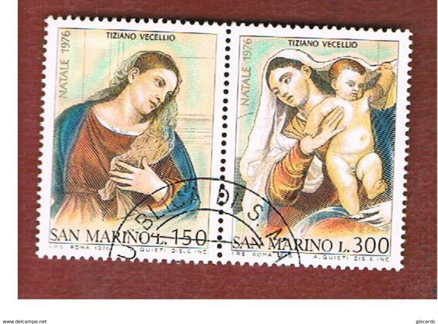 SAN MARINO - UNIF. 973.974  - 1976 NATALE: DIINTI DI TIZIANO (SERIE COMPLETA IN COPPIA SE-TENANT)    -  USATI (USED°) - Usados