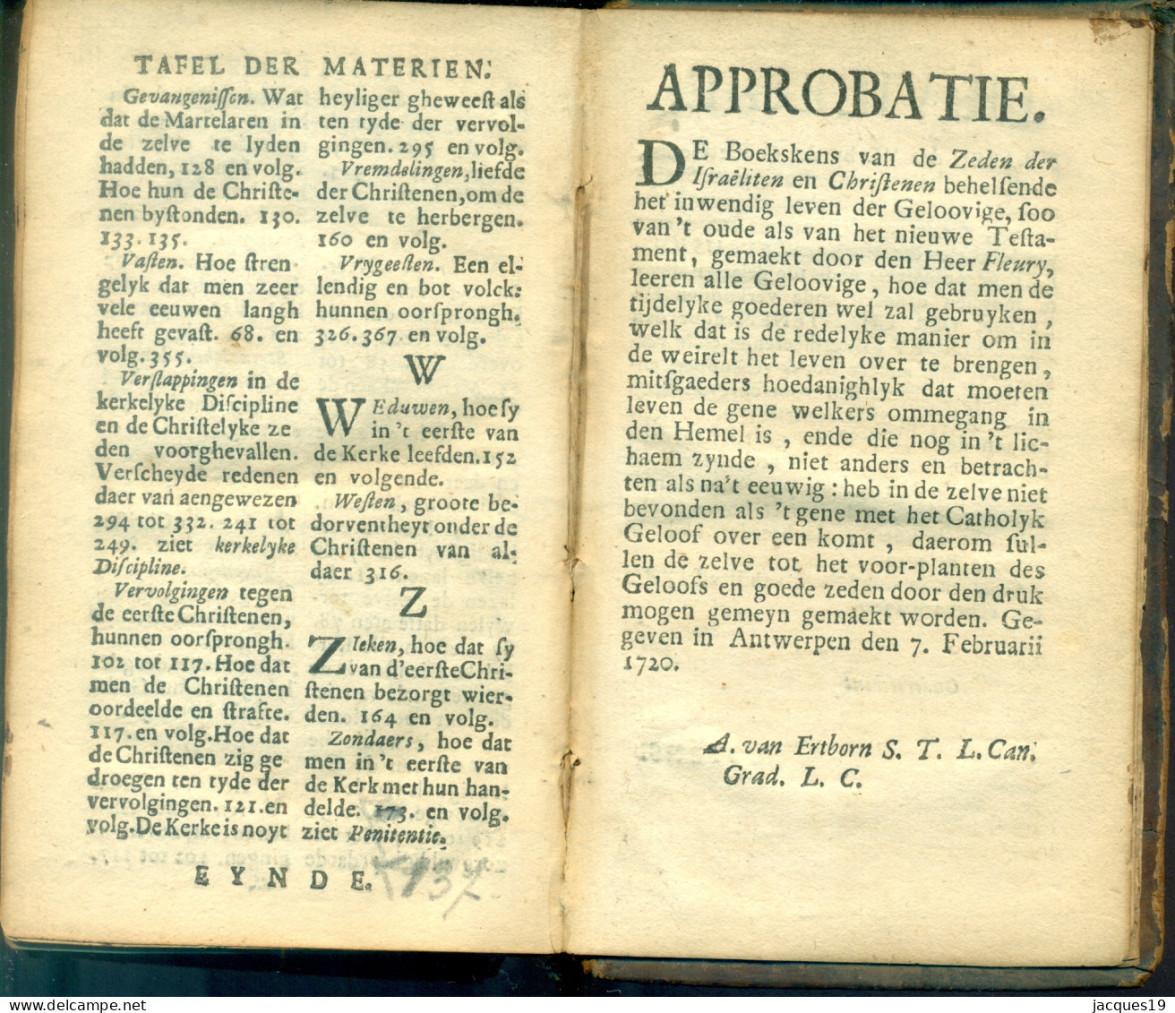 1720 De Zeden Der Christenen Gemaakt Door Den Heer Fleury Tegenwoordig Den Biegtvader Den Koning Van Vrankrijk - Antiguos