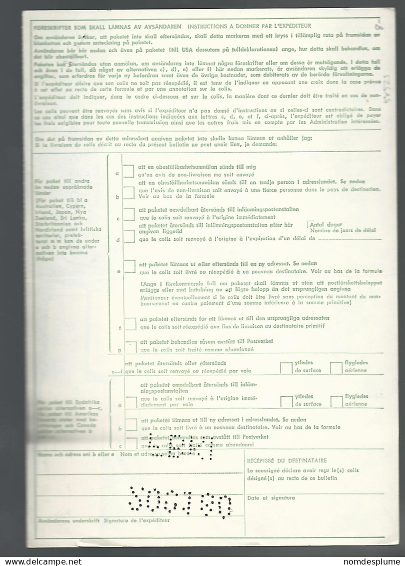 58523) Sweden Adresskort Bulletin D'Expedition 1981 Postmark Cancel Air Mail - Lettres & Documents