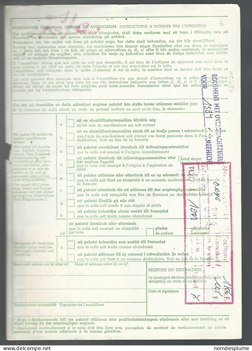 58524) Sweden Adresskort Bulletin D'Expedition 1976 Postmark Cancel Air Mail - Covers & Documents