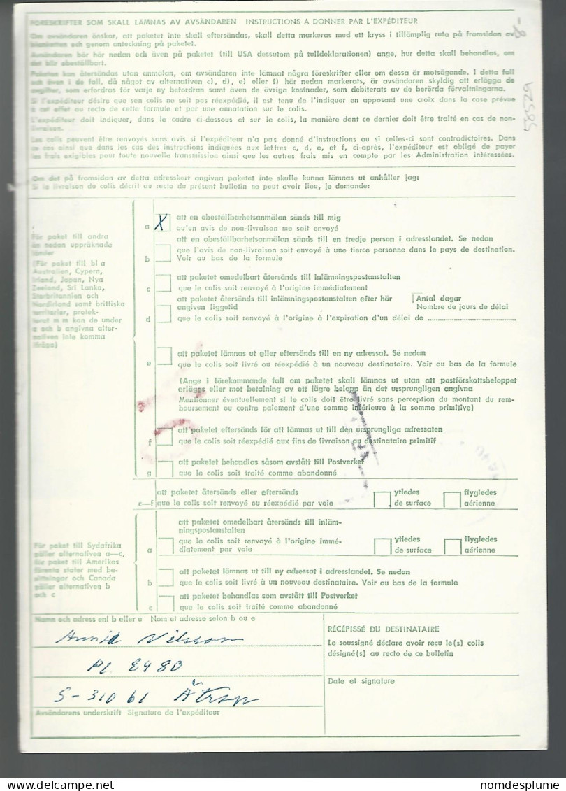 58529) Sweden Adresskort Bulletin D'Expedition 1981 Postmark Cancel - Cartas & Documentos