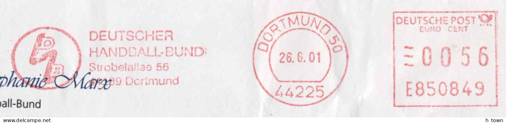 126  Hand-Ball: Ema D'Allemagne, 2001 - Handball Meter Stamp From Dortmund, Germany. Deutscher Handball-Bund - Balonmano