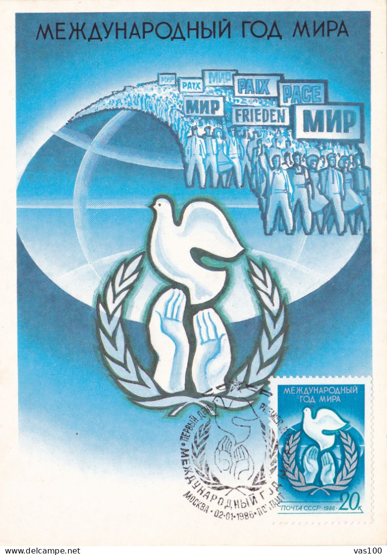 PEACE, CM, MAXICARD, CARTES MAXIMUM, OBLIT FDC, 1986, RUSSIA - Maximum Cards