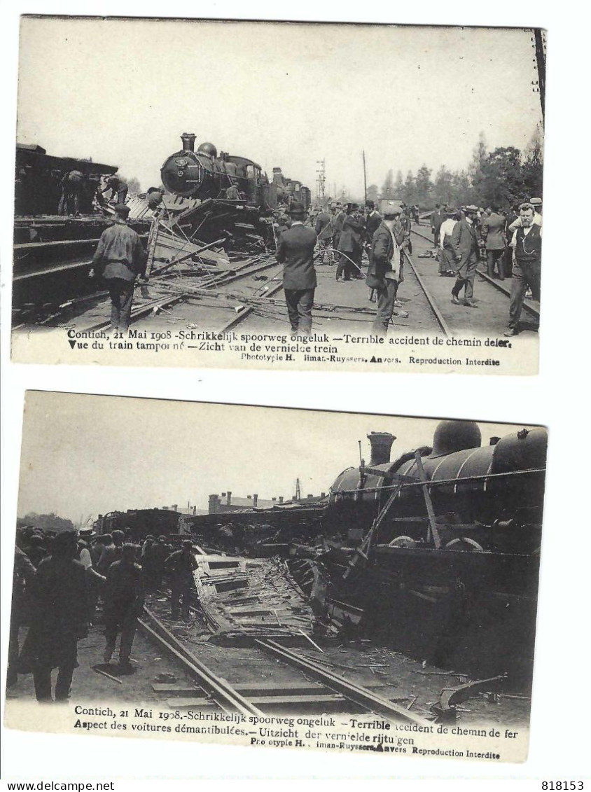 Kontich    Contich 21 Mai 1908  Terrible Accident     2 Kaarten - Kontich