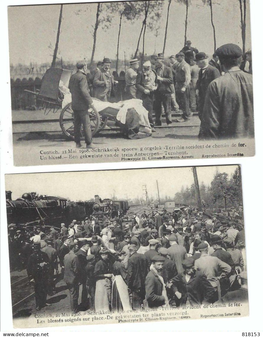 Kontich    Contich 21 Mai 1908  Terrible Accident     2 Kaarten - Kontich