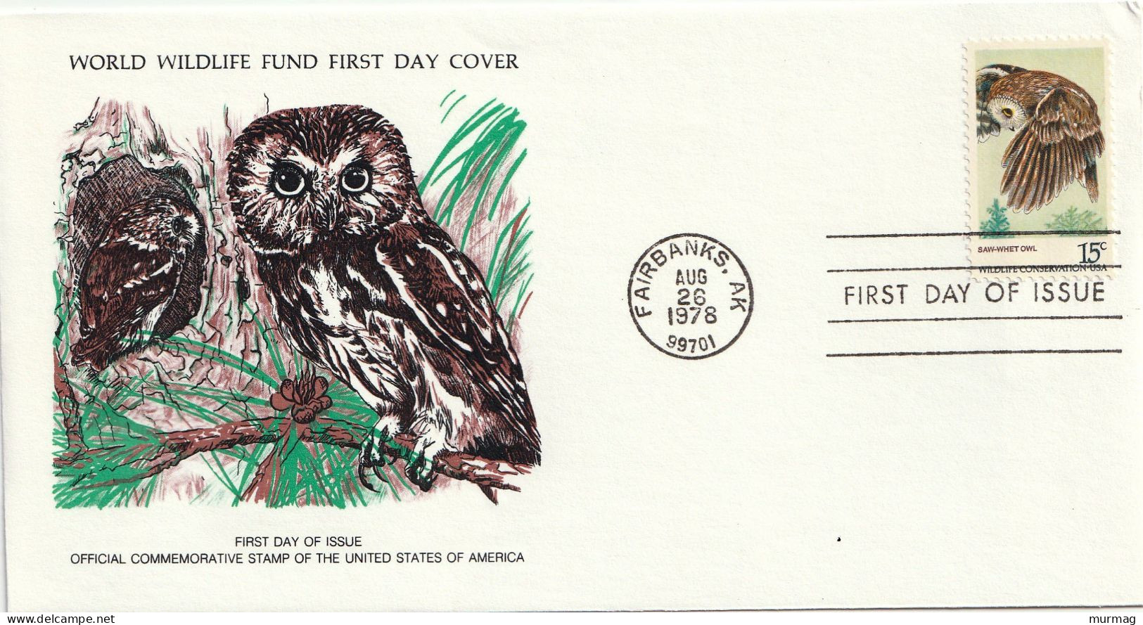 ETATS-UNIS (USA) - 4 Env. FDC, WWF, Grand Hibou, Hibou Saw-whet, Hibou Rayé - 1978 - Médaillier Franklin N° 85-88 - 1971-1980