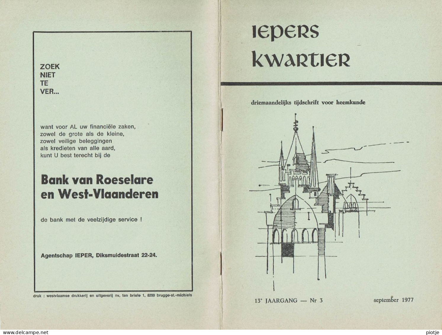 * Ieper - Ypres * (Iepers Kwartier - Jaargang 13 - Nr 3 - September 1977) Tijdschrift Voor Heemkunde - Heemkundige Kring - Aardrijkskunde & Geschiedenis