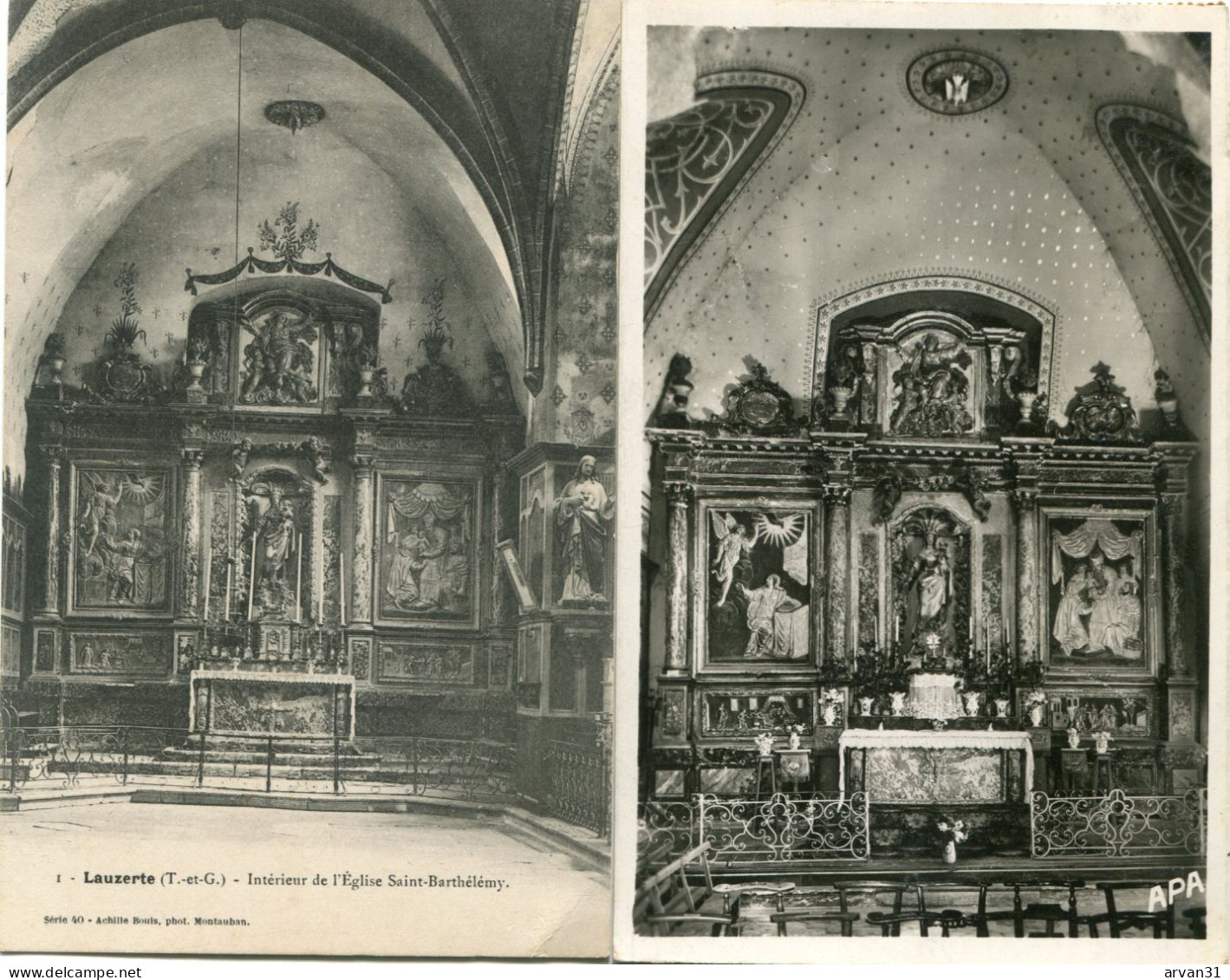 LAUZERTE - INTERIEUR De L' EGLISE SAINT BARTHELEMY  - LOT De 2 CARTES POSTALES  - - Lauzerte