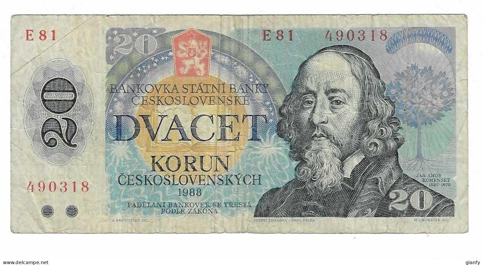 CECOSLOVACCHIA 20 KORUN 1988 - Checoslovaquia