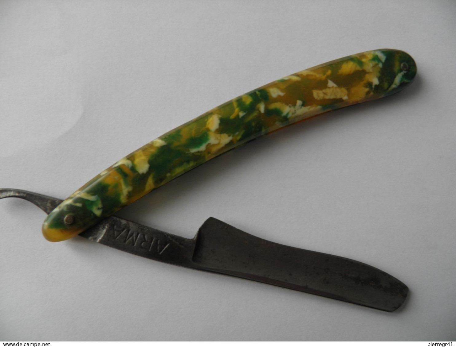 RASOIR-COUPE CHOU-ARMA-vers 1935-LameSolingen 173-CHASSE-Verdatre /Moucheté-Transparente- MATIERE BAKELITE -BE - Toebehoren