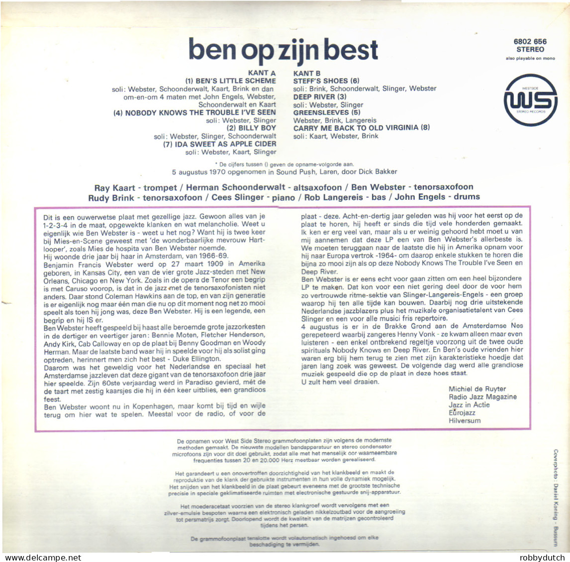 * LP *  BEN WEBSTER - BEN OP ZIJN BEST (Holland 1970 Near Mint!!!) - Jazz