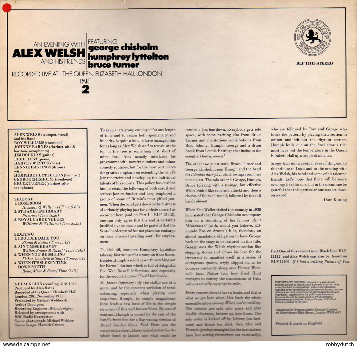 * LP *  AN EVENING WITH ALEX WELSH AND HIS FRIENDS Part 2 (England 1972) - Jazz