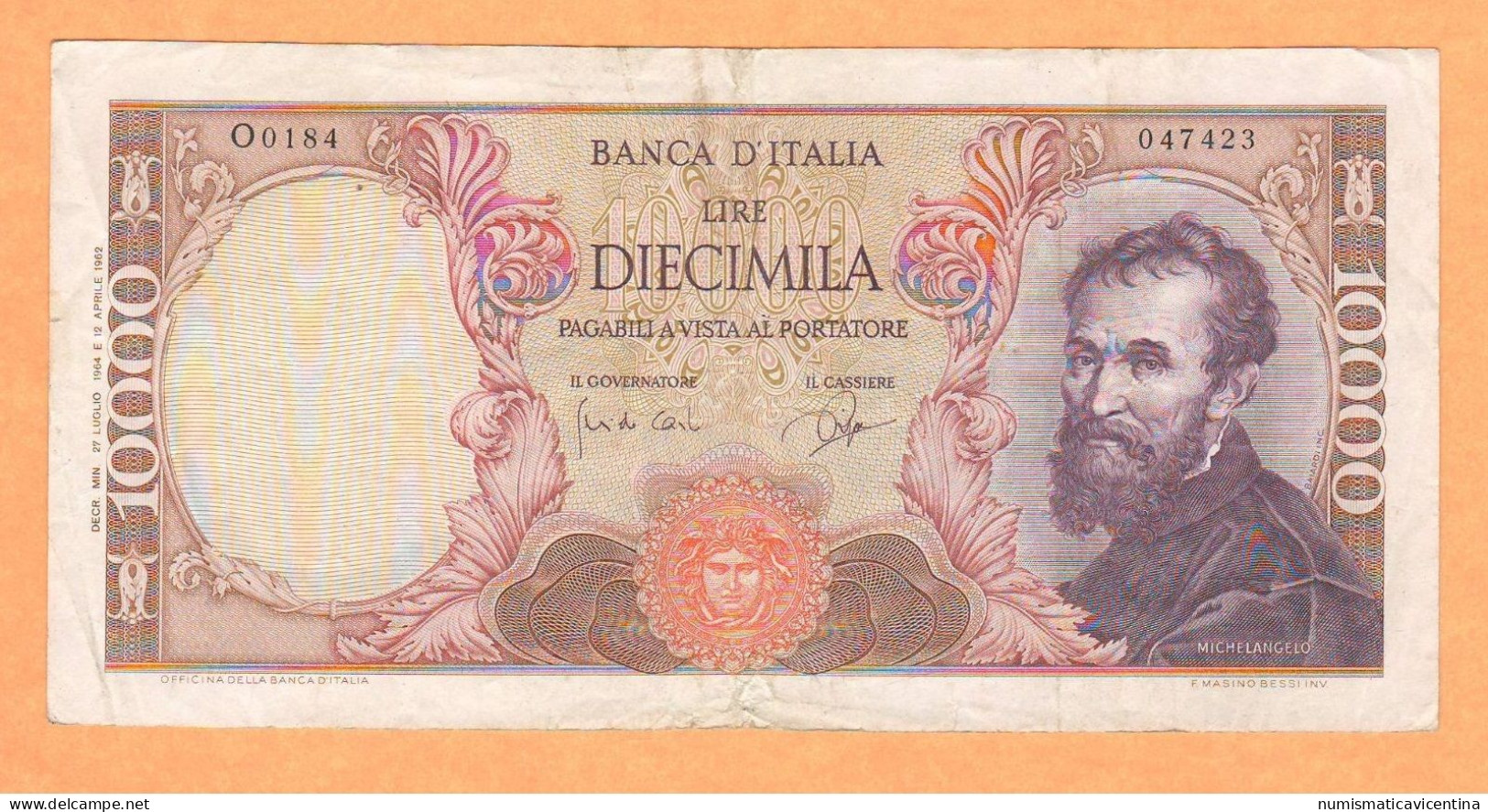 Italia 10.000 Lire Luglio 1964 Michelangelo Italie Republique Italy Bank Note - 10000 Lire