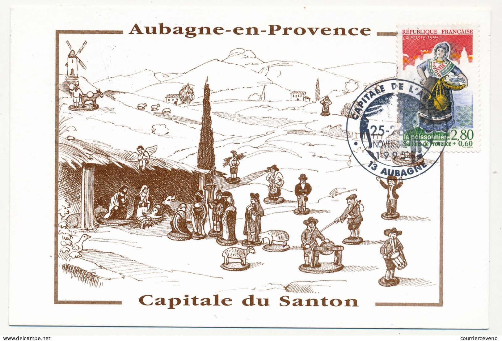 FRANCE - 1 Carte - Série Santons De Provence - La Poissonnière - Obl P.J "Aubagne Capitale De L'Argile" 25/26 Nov 1995 - Brieven En Documenten