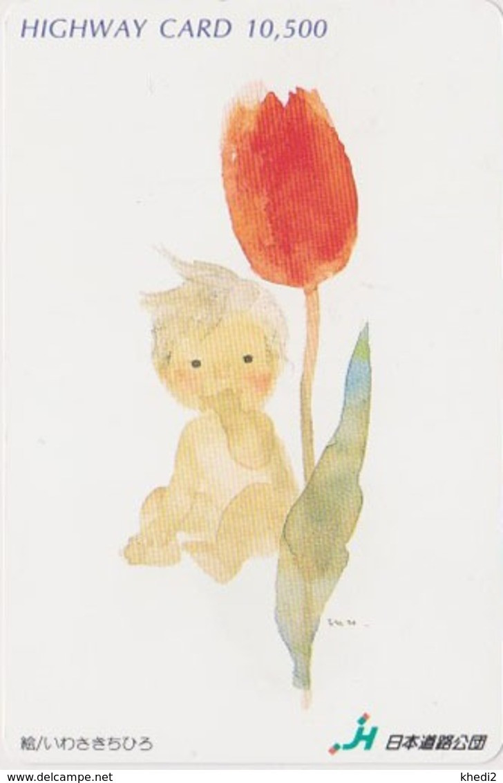 Carte JAPON - Série Peinture Estampe Enfant - Bébé & Tulipe - Baby & Tulip Flower - PAINTING JAPAN Highway Card - HW 01 - Peinture