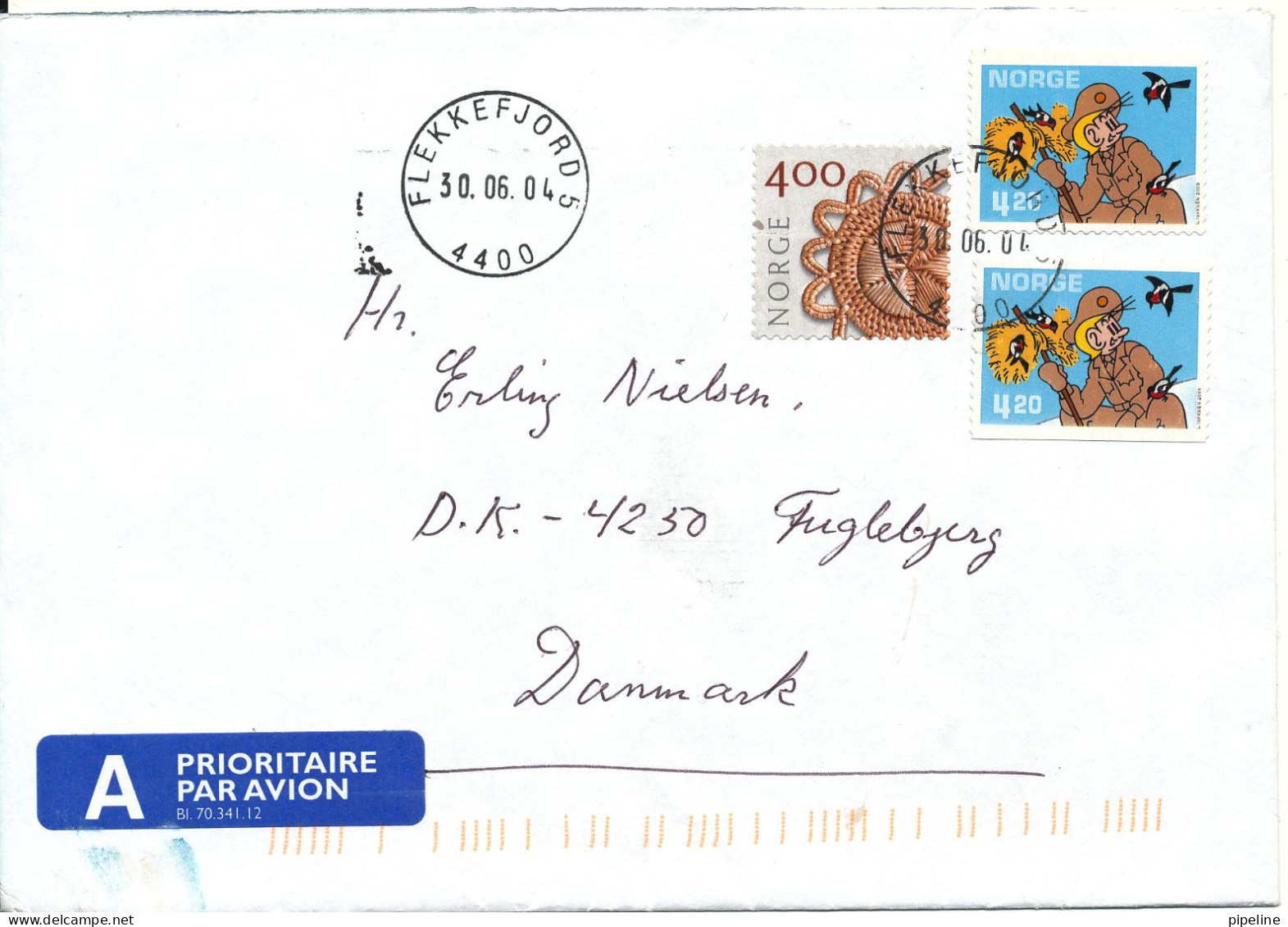 Norway Cover Sent To Denmark Flekkefjord 30-6-2004 With Green Douane C22 Label On The Backside Of The Cover - Cartas & Documentos