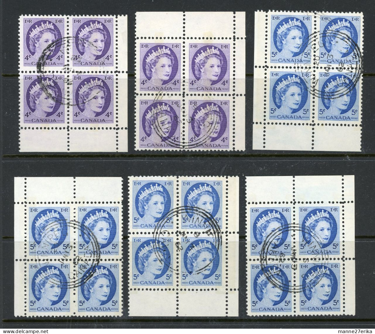 Canada USED 1954 "Wilding Portrait" The First Ever Tagged Stamps, A  Set Of All Plate Positions. - Gebruikt