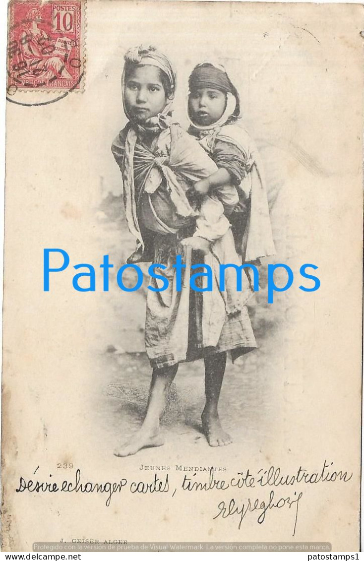 211609 AFRICA ARGELIA ALGER COSTUMES CHILDREN BEGGERS SPOTTED CIRCULATED TO URUGUAY POSTAL POSTCARD - Non Classés
