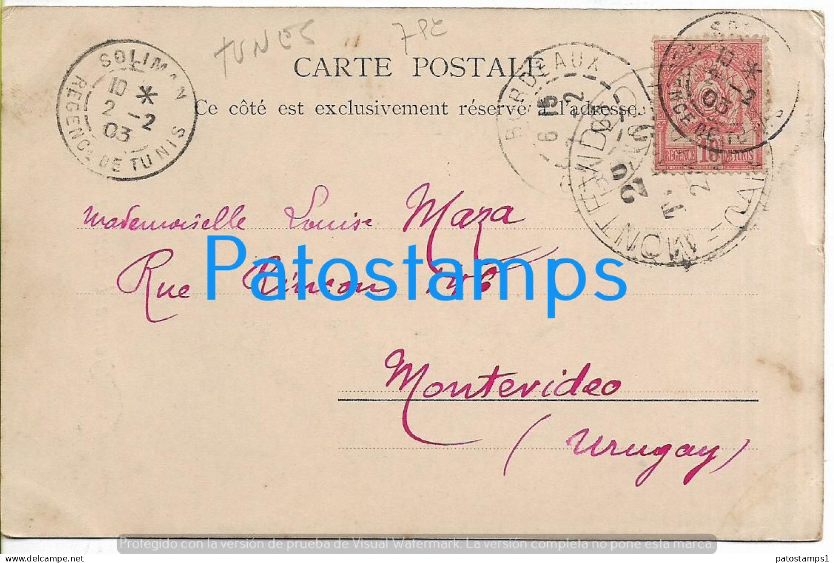 211611 AFRICA TUNEZ TUNISIE COSTUMES WOMAN CIRCULATED TO URUGUAY POSTAL POSTCARD - Non Classés