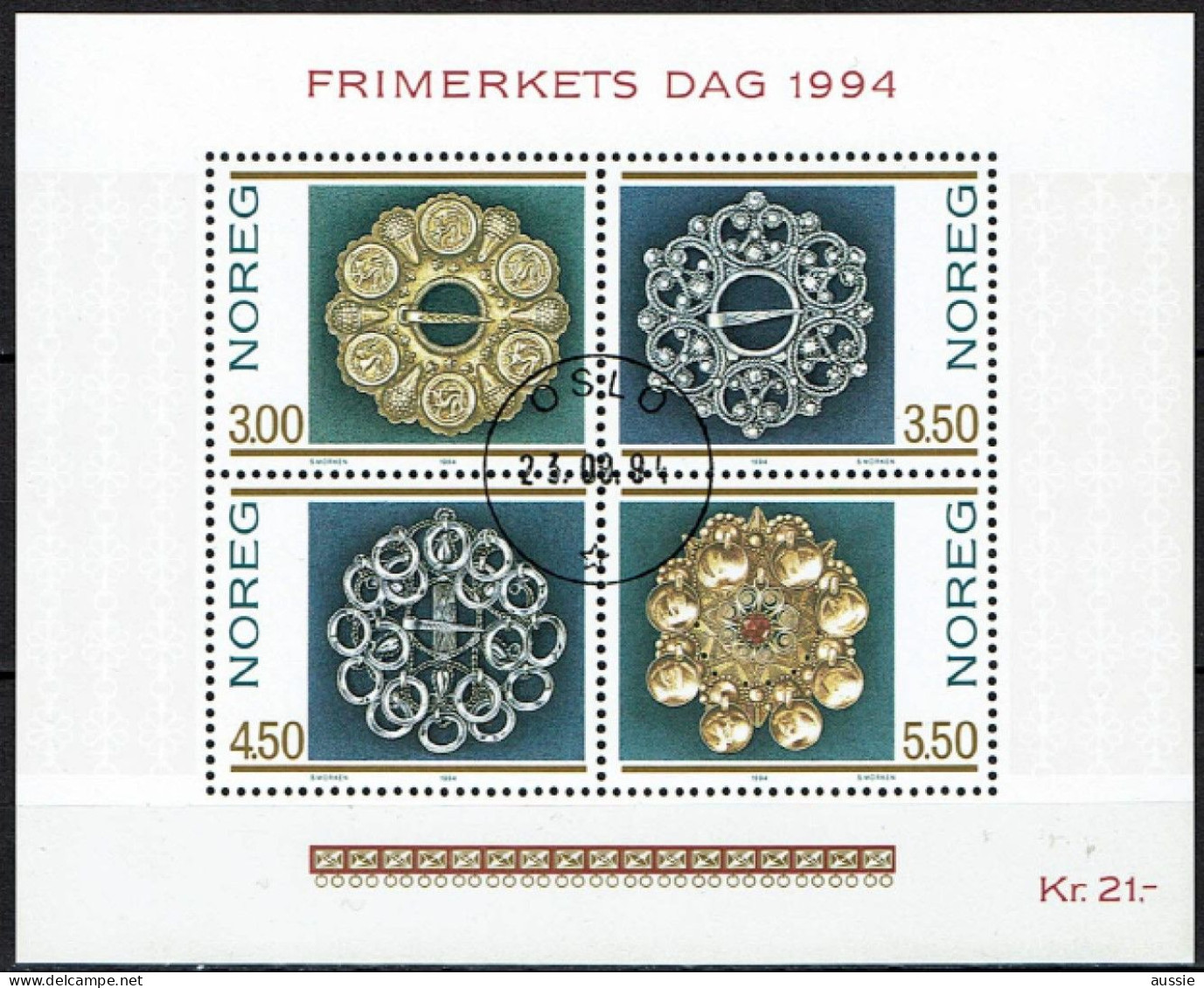 Norvège Noorwegen Norway 1994 Yvertn° Bloc 21 (o) Cote 10 € Journée Du Timbre - Blocks & Sheetlets
