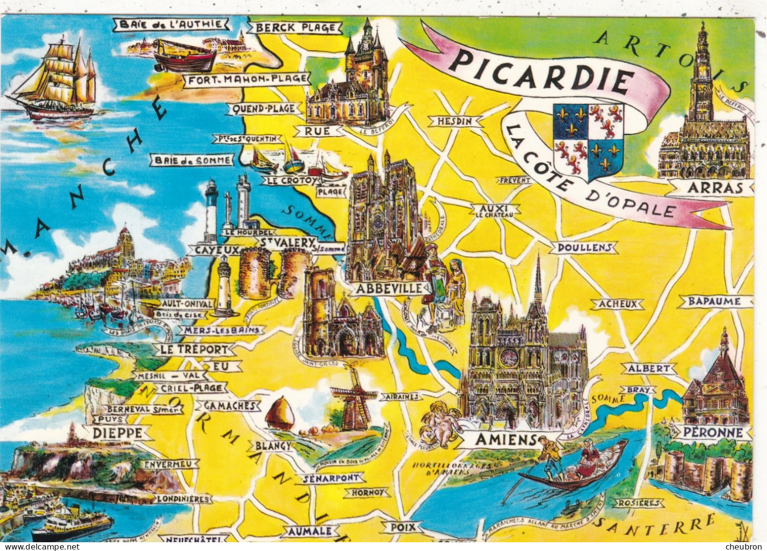 REGION PICARDIE. CARTE GEOGRAPHIQUE ILLUSTREE. " PICARDIE - COTE D' OPALE ". + TEXTE ANNEE 1988 - Picardie