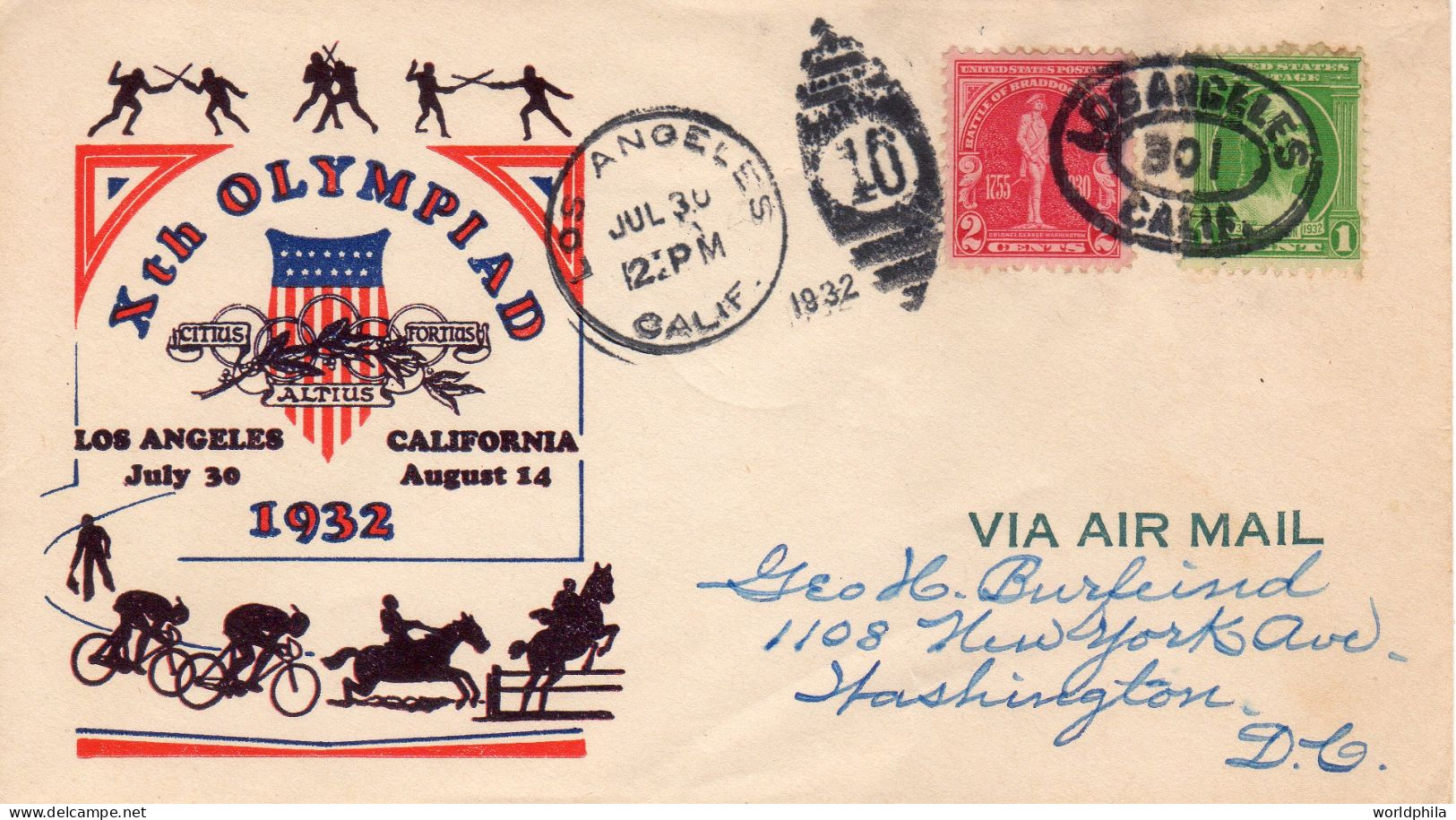 USA 30.July.1932 First Day Of The Olympic Games Circulated Cacheted Cover I - Ete 1932: Los Angeles