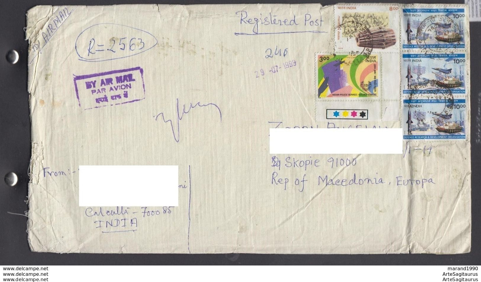 INDIA AIR MAIL R-COVER / REPUBLIC OF MACEDONIA, Ships  (008) - Lettres & Documents