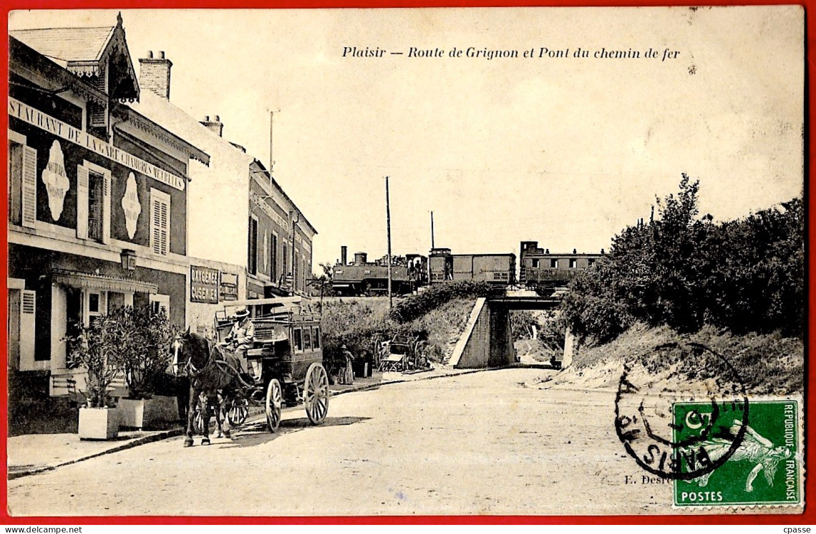 CPA 78 PLAISIR - Route De Grignon Et Pont Du Chemin De Fer (Train, Attelage) - Plaisir