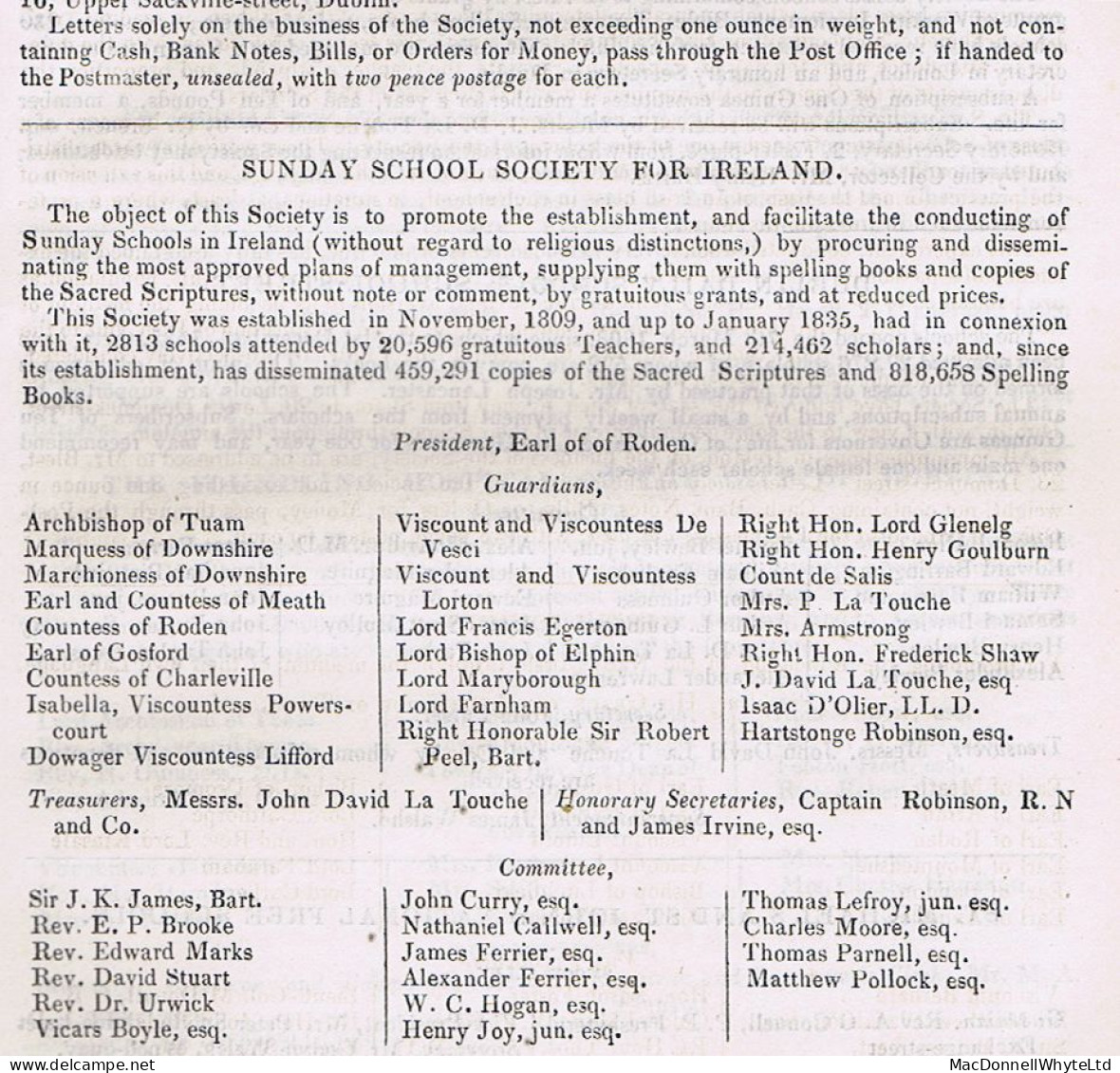 Ireland Derry Late Mail Charity Rate 1838 Sunday School Wrapper To Dublin With PAID AT/COLERAINE And TOO LATE - Préphilatélie