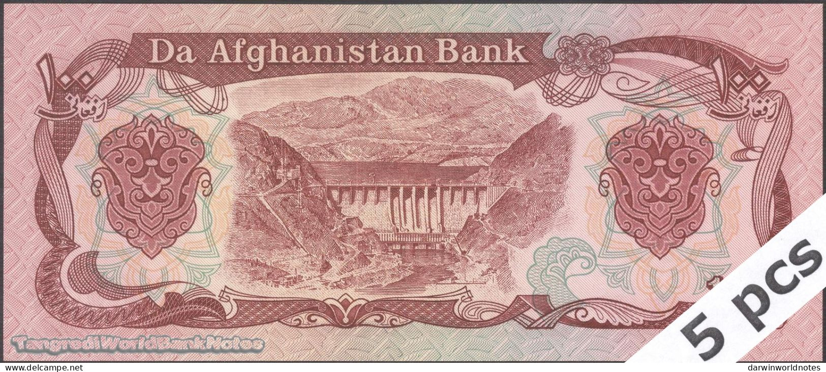 DWN - AFGHANISTAN P.58b - 100 Afghanis SH 1369 (1990) UNC Various Prefixes DEALERS LOT X 5 - Afghanistan