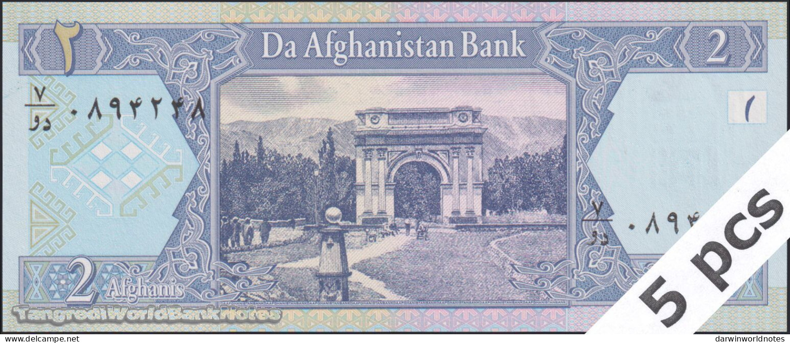 DWN - AFGHANISTAN P.65a - 2 Afghanis SH 1381 (2002) UNC Various Prefixes DEALERS LOT X 5 - Afghanistan