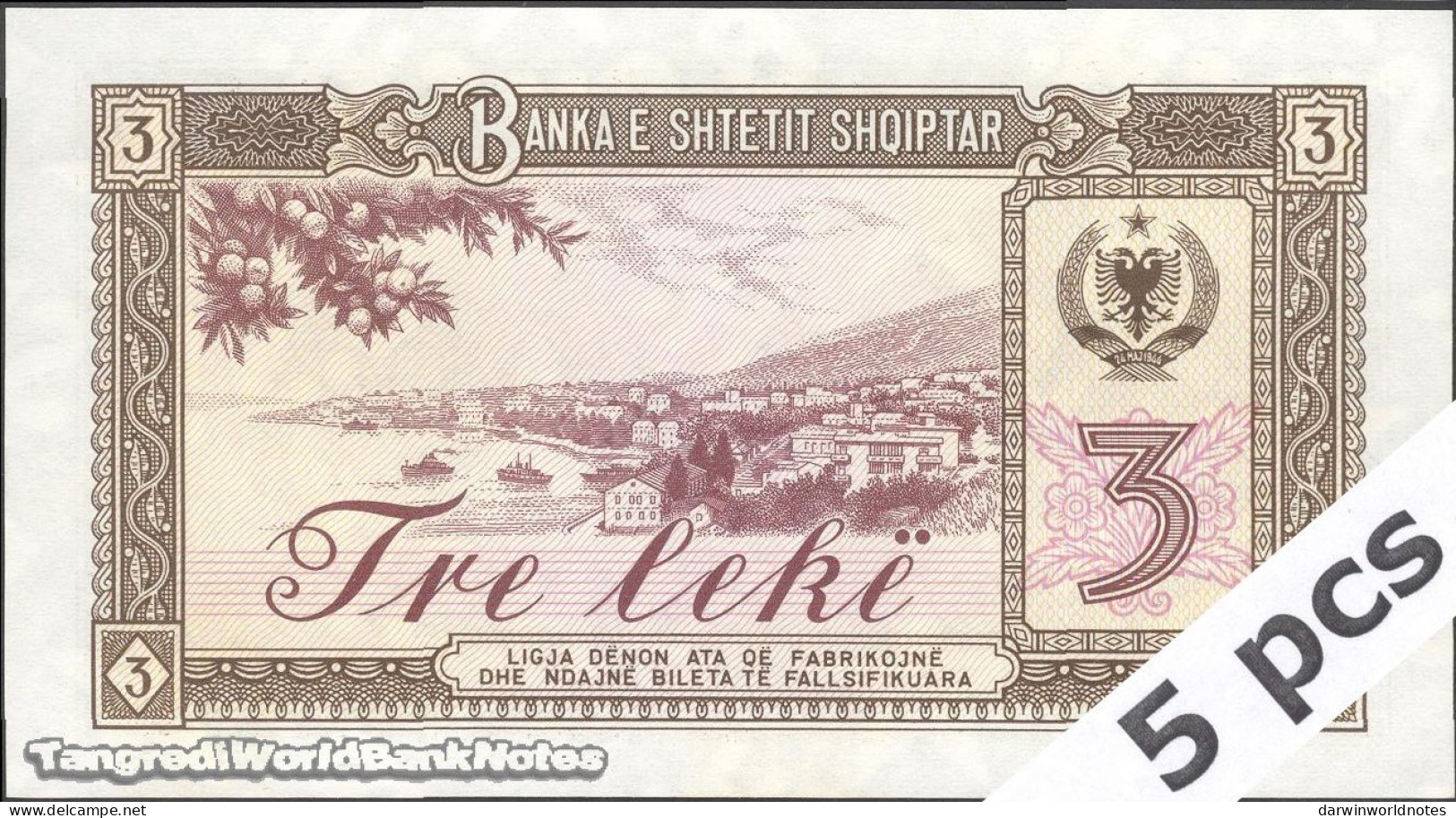 DWN - ALBANIA P.41a - 3 Leke 1976 UNC Various Prefixes DEALERS LOT X 5 - Albania