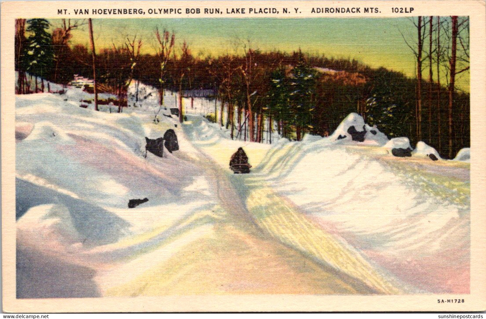 New York Adirondacks Lake Placid Mt Van Hoevenberg Olympic Bobsled Run Curteich - Adirondack