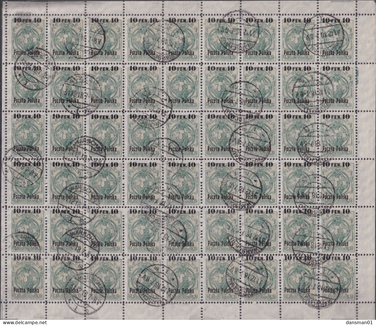 POLAND 1918 Fi 3 Used Full Sheet - Oblitérés